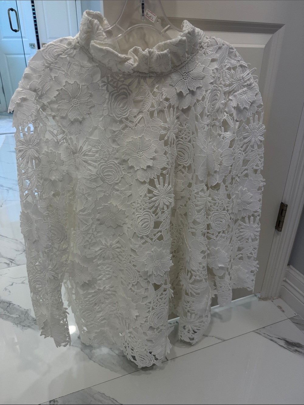 Tuckernuck White Floral Lace Ruffled-Neck Blouse